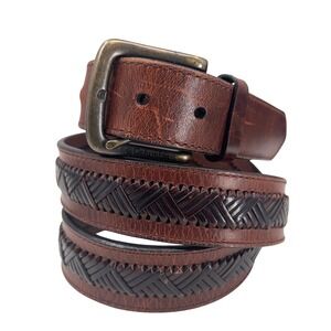 Columbia Men's Genuine Leather Brown Woven Belt Brass Buckle Size‎ 44 110